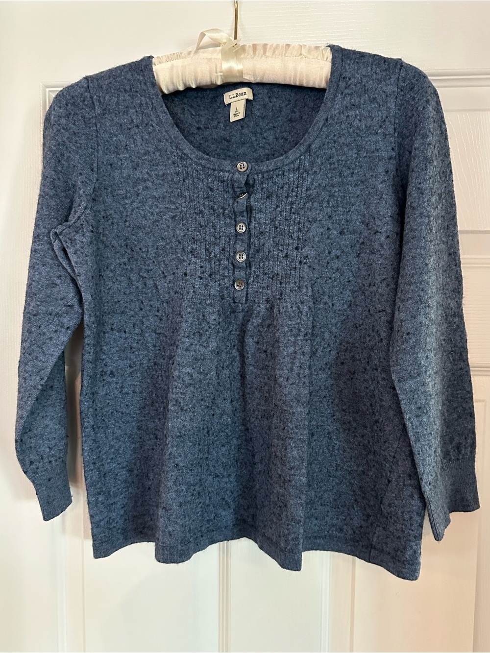 L.L. Bean Women's Heathered Blue Long-Sleeve Henley Sweater Top